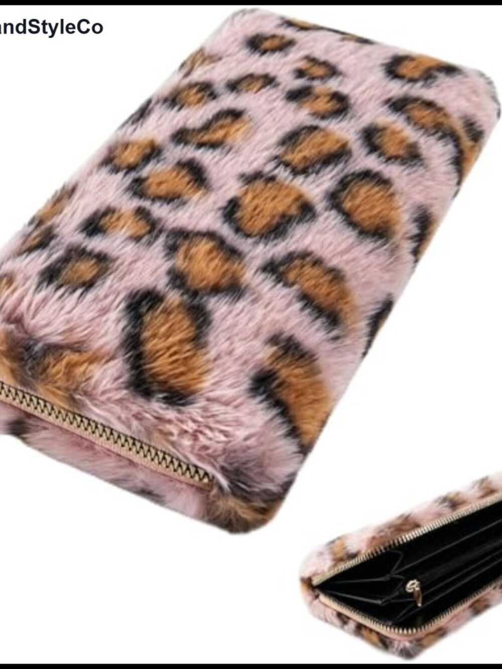 Fuzzy Leopard Print Clutch Wallet with 5 Bill Compartment & 8 Card Slots